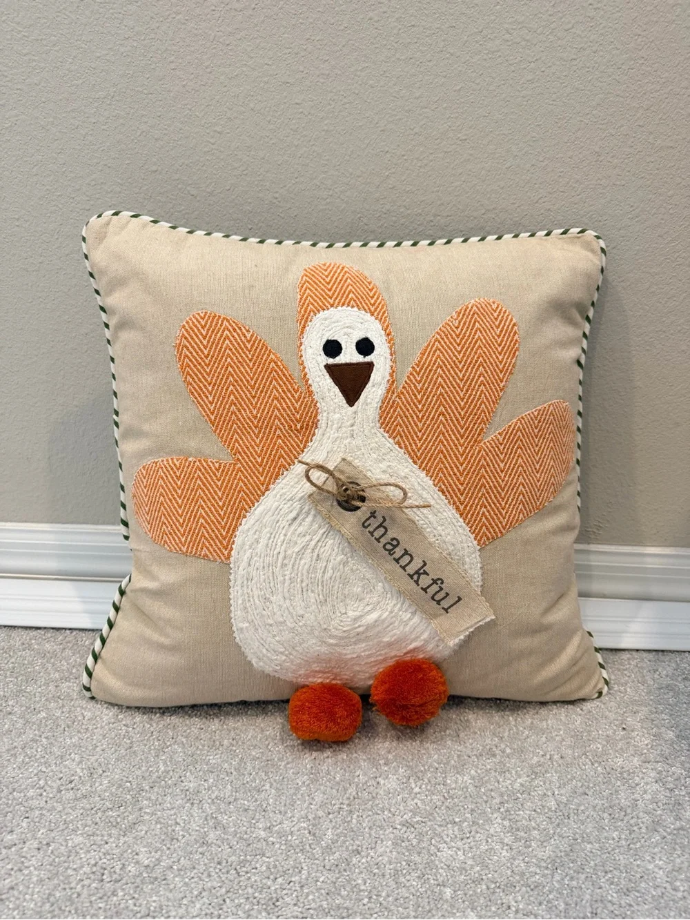 Mud Pie Thankful Turkey Decorative Pillow